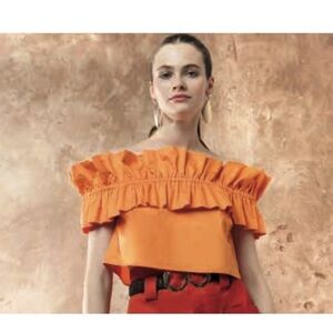 Hanita - Mango Ruffle Off-Shoulder Crop Top size S NWT